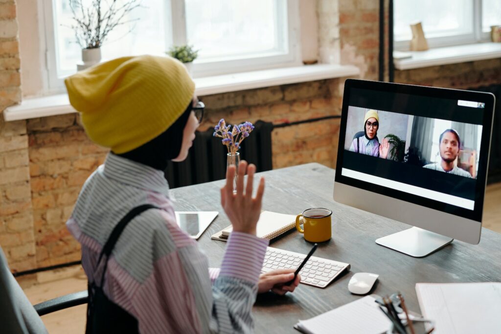 Woman Talking on Video Call on Computer